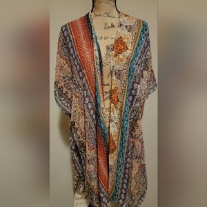 Jessica McClintock Teal and Mustard Paisley Print Kimono